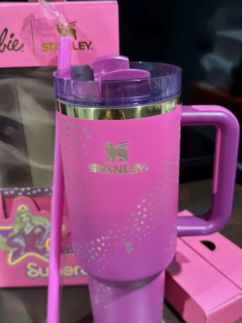 Barbie Stanley 40oz FlowState Quencher H2.0 Tumbler Super Star